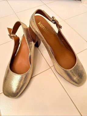 Kensie Gold Metallic Slingback Low Heel Shoes